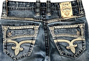 Mens Rock Revival "SELVIN" Slim Boot Leather inserts Faux Flap Jeans 31x29 - Picture 1 of 10