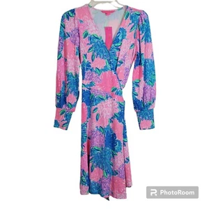 Lilly Pulitzer Rosalinda Wrap Dress  Beach House Blooms Preppy Neon Size XS NWT  - Picture 1 of 13