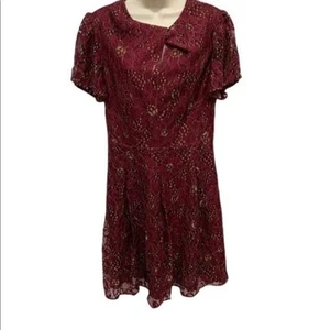 Burgundy Metallic Lace Fit & Flare Dress Size Medium Chelsea28 New Tags - Picture 1 of 8