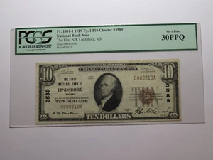 $10 1929 Lindsborg Kansas KS National Currency Bank Note Bill Ch #3589 VF30 PCGS - Picture 1 of 5
