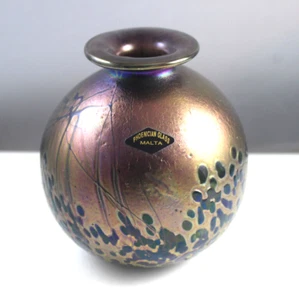 Phoenecian Malta Iridscent Hand Blown Studio Art Glass Vase Signed - Picture 1 of 6