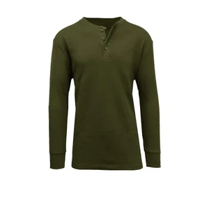 Men's Long Sleeve 3 Button Henley & Crew Neck Waffle Knit Thermal Undershirt Tee - Picture 1 of 22