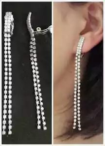 CLIP ON 3.2" Long RHINESTONE Sparkly Tassel Earrings Diamante Chandelier 8.5cmCL - Picture 1 of 3