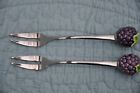 Vintage Ceramic Two Prong Two Tine Cocktail Fork Set Stainless Japan grape/berry
