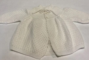 Vintage Knitted Acrylic Cardigan Sweater 0-3 Months White Made In England - Picture 1 of 6