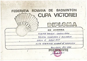 Rumänien, 1991, Rumänischer Badmintonverband Diplom - Bild 1 von 1