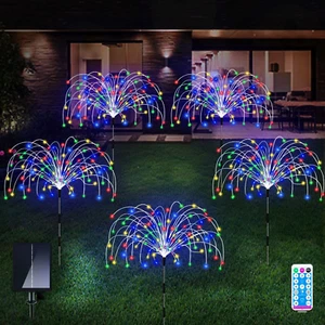 Solar Garden Lights, 5 Pack 120 LED Waterproof Solar Firework Lights Are 8 Modes - Picture 1 of 12