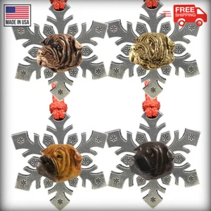 Pewter Dog Sharpei Snowflake Christmas Tree Ornaments, Made in the USA - Picture 1 of 6