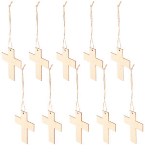  10 Pcs Wooden Cross with Holes Child Unpainted Tags Unfinished Blank
