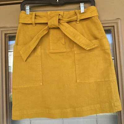 Falda Tory Burch Colette Talla 2 India Dorado Amarillo Mostaza Denim Cintura Alta Bolsillos Foto 1 de 4
