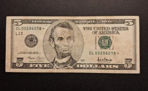 2001 $5 Federal Reserve Note- Star/Low Serial Number - CL 00286078 * -c6589ccx - Picture 1 of 2