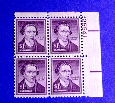 US 1052 (PATRICK HENRY) 1955 $1 STAMPS "PLATE# BLOCK OF 4" MNH FAIR PRICE!! - Image 1 of 2