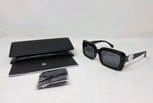 Chanel Sunglasses Chanel White Logo 5520-A c.501/S4, Black- Gray Lens, NEW - Picture 1 of 8