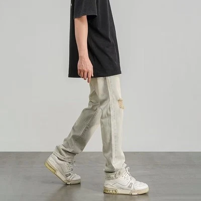 Ripped Jeans Men's Thin Yellow Mud Color Wide Leg - Image 1 of 4