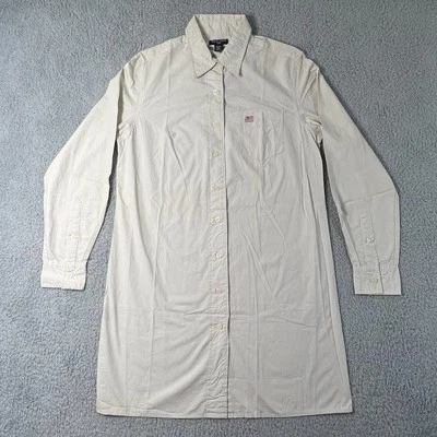 Polo Jeans Co. Button Midi Shirt Dress Long Sleeve Light Beige Women's L VTG NWT - Image 1 of 4