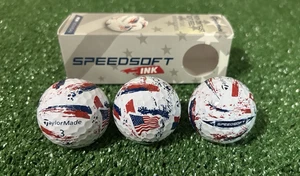 TaylorMade Golf Balls USA Flag Speedsoft Ink Red White and Blue (3 NEW BALLS) - Picture 1 of 2