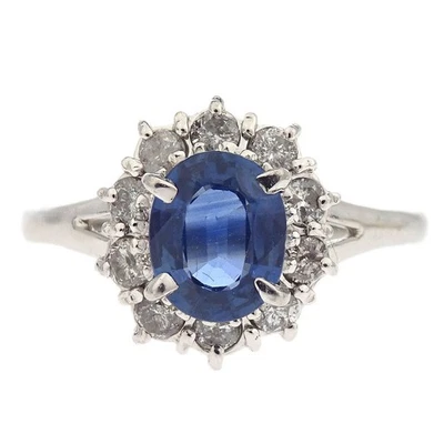 Ring Pt900 Sapphire Diamond Silver #61 186814 - Image 1 of 4