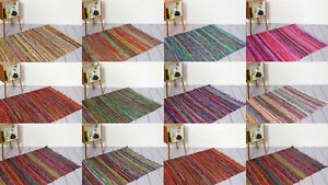 Handmade Indian Chindi Rag Rug 100% Recycled Cotton Woven Floor Mat 4x6 Ft