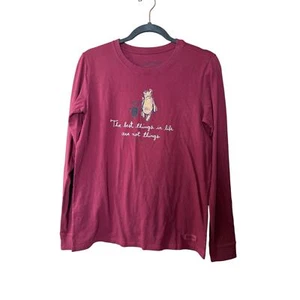 Life is Good Winnie the Pooh Long Sleeve Crusher T Shirt Cranberry Red Medium - Picture 1 of 12