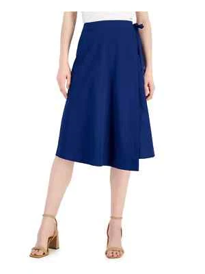 ALFANI Womens Dark Blue Tie Below The Knee Faux Wrap Skirt 16 - Image 1 of 3