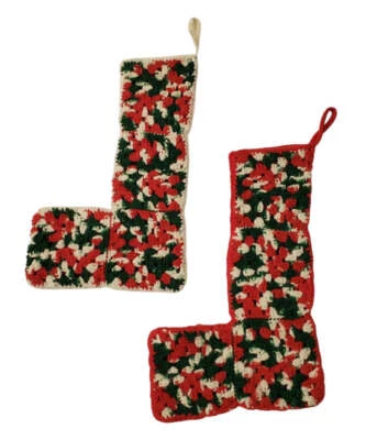 Vintage Crochet Christmas Stockings 1 Pair 16" L x 10" W - Bild 1 von 4
