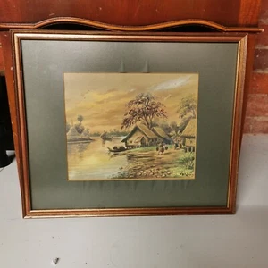 Opera d'arte vintage firmata con cornice - Foto 1 di 10