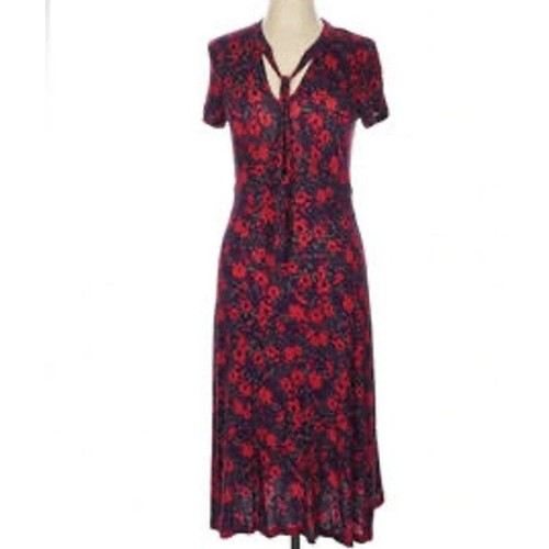 ModCloth Vestito Donna XXS Cravatta Anteriore Retrò Floreale Swing San Valentino Uscire