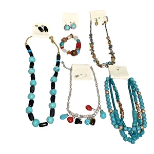 Southwest Faux Turquoise Jewelry Lot Necklace Bracelet Earrings New - Picture 1 of 9
