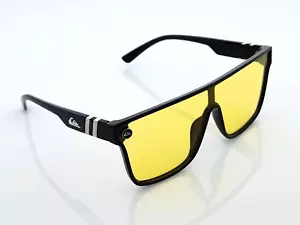 Quiksilver Shield Sunglasses Black Frame Night Driving Yellow Tinted Lens NEW - Picture 1 of 12