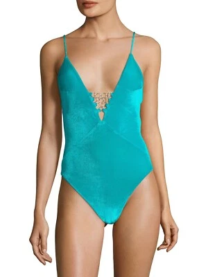 Traje de baño Trina Turk R2530 azul aguamarina terciopelo subterráneo de una pieza talla 6 Foto 1 de 3