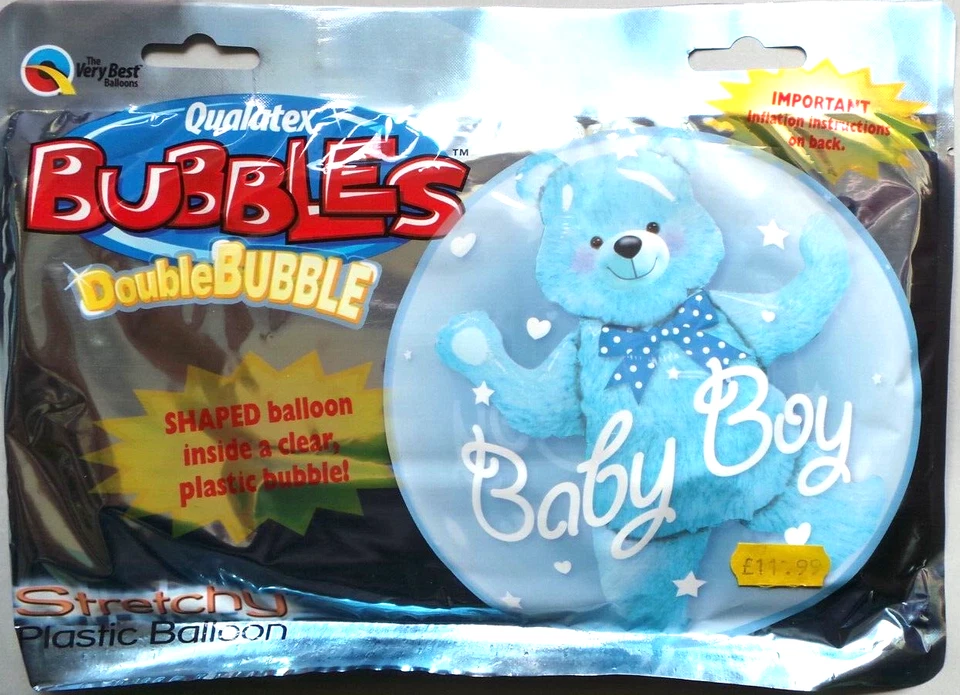 Qualatex Double Bubble 24" (61cm) Balloon in a Balloon New Baby Boy Teddy Bear — 第 1/1 张图片