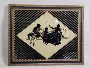 Silhouette Victorian Family Reverse Painted Gold Black Mirror 10x8" Framed A31 - Picture 1 of 8