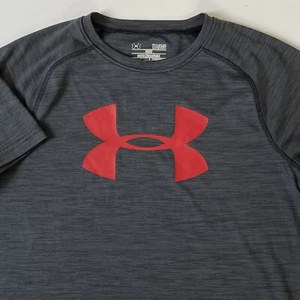 Camisa Under Armour Talla YLG Juvenil Grande Gris Rojo Logo Camisa Manga Heatgear Usada en Excelente Condición - Imagen 1 de 14