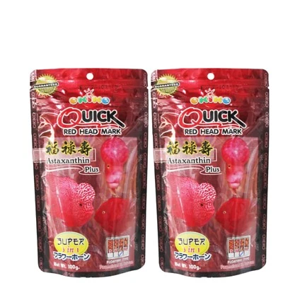 2 x 100g OKIKO Quick Red Head Mark Flowerhorn Fish Food Growth Formula - Image 1 of 3