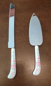 Heartline Stainless Steel Wedding Cake Server & Knife Heart & Flowers Handle.MAH - Picture 1 of 10