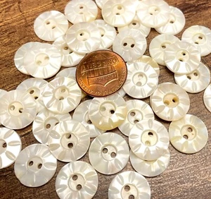 6 Fabulous NOS Iridescent Carved River Pearl MOP Buttons 14mm Almost 9/16" 14938 - Picture 1 of 3