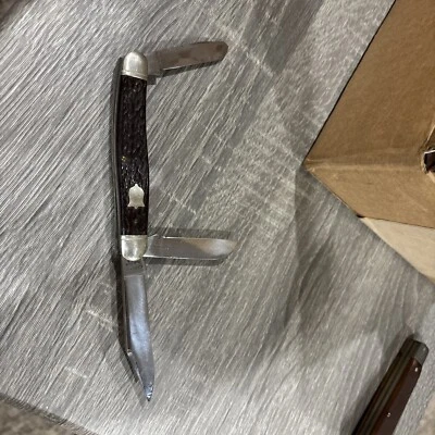 复古 Camillus Cut. Co. NY, USA 4 行 3 刀片冲压牛长拉庄园 — 第 1/4 张图片