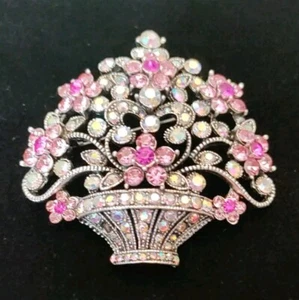 Multi Color Flower Bouquet Brooch/Pendant Rhinestone 2.5" X 2.5" - Picture 1 of 3