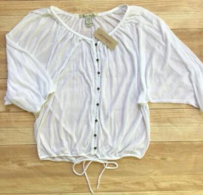 American Rag Cie Flowy Summer Top Womens M White Boho Sheer Peasant Blouse - Image 1 of 4