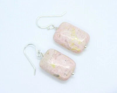 Brincos de prata esterlina rosa rodocrosita 13 x 18 mm pedra preciosa retangular 0,925 - Imagem 1 de 4
