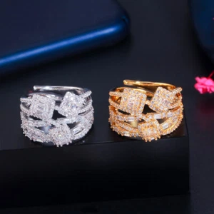 Vergoldeter veränderbarer Kreuz geometrischer mehrschichtiger Ring CZ weit offener Ring Damenschmuck - Bild 1 von 14