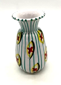 Vtg Italian Pottery Turquoise Stripe Fun Abstract MCM 6" Terracotta Vase #566 - Picture 1 of 8