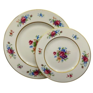Vtg LENOX Rose J-300 Floral USA Made Set Bread Plate 6 1/4” Dinner Plate 8.5” - Picture 1 of 9