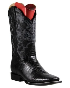 El General Men's Rodeo Boots Lizard Print Black Square Toe Botas Vaqueras - Picture 1 of 7