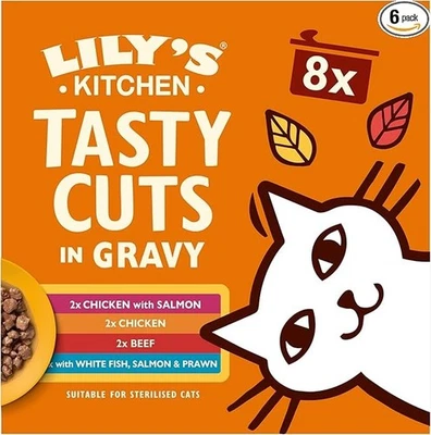 LILY'S KITCHEN Lily’s Kitchen Adult Wet Cat Food Grain-Free Tasty Cuts 48x85g Tins | FREE P&P