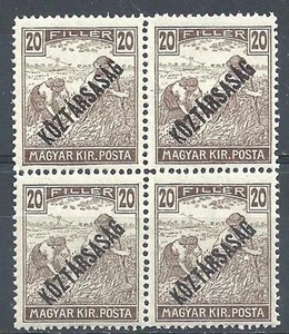 Hungary 1918 Sc# 159 Koztarsasag overpr 20f block 4 MNH - Picture 1 of 1