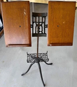 Antik 1895 Columbia selbstnivellierender Buch-/Musik-/Bibelständer Eiche & Gusseisen - Bild 1 von 10