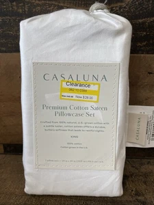 King 600 Premium Cotton Sateen Pillowcase Set White - Casaluna - Picture 1 of 8