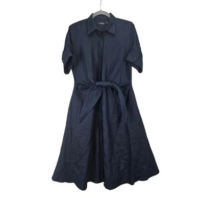 Vestido Camisa Lauren Ralph Lauren Corbata Cintura Lino Azul Marino Talla 6P Preppy Carrera Foto 1 de 4
