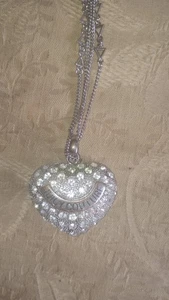 Juicy Couture Rhinestone Heart Crown Necklace Silver Tone Pendant - Picture 1 of 3